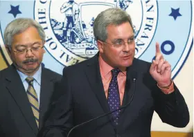  ?? Paul Chinn / The Chronicle ?? Mayor Ed Lee (left) and City Attorney Dennis Herrera announced in January that S.F. was suing the Trump administra­tion over its sanctuary cities policies.