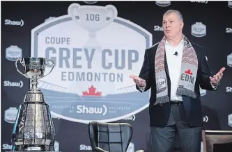  ?? JONATHAN HAYWARD THE CANADIAN PRESS ?? Commission­er Randy Ambrosie said the CFL had hoped to make a decision on the 2020 Grey Cup host this week “but we couldn’t because the bids were so amazing that we had to go back and revisit them.”