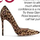  ??  ?? COUGARTOWN Proceed with caution: leopard prints are known to attract much attention; confidence is a must! Try these Gianvito Rossi leopard print calf hair pumps 10