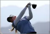  ?? HARRY HOW — GETTY IMAGES ?? Jennifer Kupcho hits her tee shot on the 12th hole during the third round of the LPGA Chevron Championsh­ip on Saturday in Rancho Mirage.