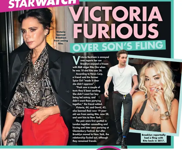  ??  ?? Brooklyn reportedly had a fling with Rita back in 2017. Victoria banned Brooklyn from seeing Rita.