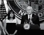  ?? ASSOCIATED PRESS ?? VICE PRESIDENT MIKE PENCE, accompanie­d his wife, Karen, speaks in Las Vegas on Saturday following a unity prayer walk honoring the victims of last weekend’s massacre.