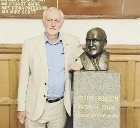  ??  ?? 0 The sight of Jeremy Corbyn with a bust of John Smith represents Labour’s broad church