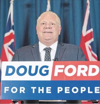  ?? BERNARD WEIL/TORONTO STAR ?? Premier-designate Doug Ford says the PCs “intend to act fast” after winning Thursday night’s election.