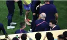  ?? Photograph: Ali Haider/EPA ?? Neymar leaves the field with a swollen ankle after the win over Serbia.