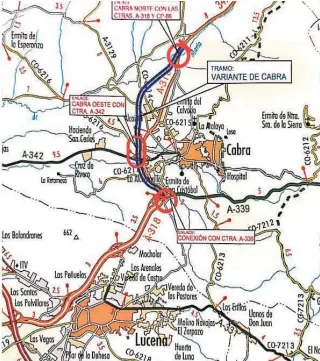  ?? ABC ?? Plano con el trazado de la Variante de Cabra de la Autovía del Olivar