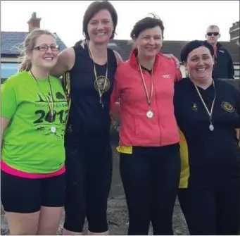  ??  ?? Dunleer’s Ladies Fit4Life relay silver medallists Louise Carroll, Helen McEntee, Janice Brennan and Mary Fitzpatric­k.