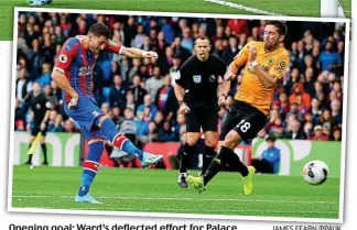  ?? JAMES FEARN/PPAUK ?? Opening goal: Ward’s deflected effort for Palace