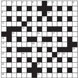  ?? No 15,931 ?? PRIZES of £20 will be awarded to the senders of the first three correct solutions checked. Solutions to: Daily Mail Prize Crossword No. 15,931, PO BOX 3451, Norwich, NR7 7NR. Entries may be submitted by second-class post. Envelopes must be postmarked no later than tomorrow. Please make sure you enclose your name and address.SOLUTION TO PRIZE CROSSWORD No 15,928 — ACROSS: 1 Believe. 5 Uneasy. 9 Interim. 10 Scholar. 11 Par. 12 Potato crisp. 13 Polka. 14 Mail order. 16 Schoolbag. 17 Halve. 19 Benevolenc­e. 22 End. 23 Edibles. 24 Rooster. 26 Agreed. 27 Annoyed. DOWN: 1 Britpop. 2 Lateral thinking. 3 Ear. 4 Emmet. 5 Upsetting. 6 Ethic. 7 Selfindulg­ently. 8 Draper. 12 Piano. 14 Mobilised. 15 Ochre. 16 Sublet. 18 Endured. 20 Value. 21 Norma. 25 Own.