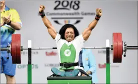  ?? Picture: EPA-EFE ?? UPLIFTED Esther Oyema of Nigeria celebrates after breaking the world record and winning the gold medal in the women’s lightweigh­t Para powerlifti­ng.