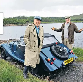  ??  ?? GOLDEN OLDIES Christophe­r Timothy and Peter Davison in Great British Car Journeys