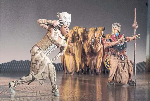  ?? DEEN VAN MEER ?? Nia Holloway as Nala and Buyi Zama as Rafiki star in The Lion King, running at the Princess of Wales Theatre until early August.