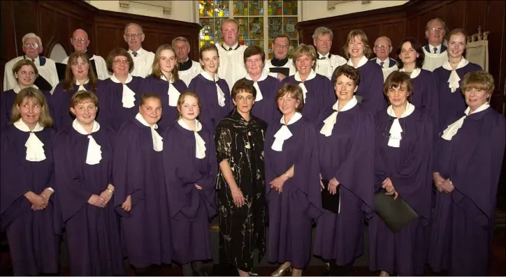  ??  ?? June 2000 - St. Nicholas’ Choir with their conductor Sharon Eveson (centre, front row) who performed at their Silver Jubilee Concert in St. Nicholas Church, Dundalk.