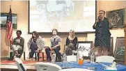  ??  ?? Anna Farris, government affairs director for the Council on American-Islamic Affairs-Oklahoma chapter, at right, serves as moderator of a panel discussion at the “Revealing Ramadan” event on June 15 at the Islamic Society of Greater Oklahoma City’s...