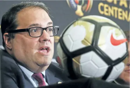  ?? AP ?? Canadian businessma­n and CONCACAF President Victor Montaglian­i is seen in this file photo. The United States, Mexico and Canada are going to announce a joint bid for the 2026 World Cup on Monday, a person familiar with the decision said.