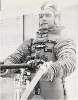  ?? Courtesy of Lenny Masiello ?? Lenny Masiello wears a test spacesuit in 1966 that was later used in the 1969 moon landing.