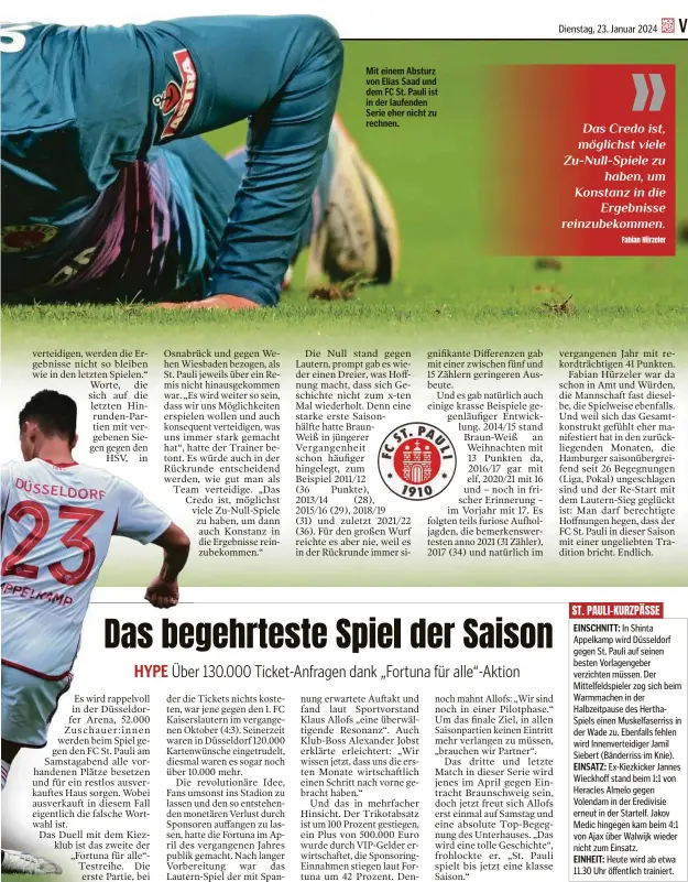  ?? ?? Mit einem Absturz von Elias Saad und dem FC St. Pauli ist in der laufenden Serie eher nicht zu rechnen.