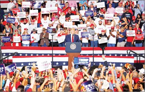  ??  ?? President Donald Trump speaks at a campaign rally at the Santa Ana Star Center, Sept 16, in Rio Rancho, N.M. (AP)