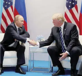  ?? Ansa ?? Qua la mano Il presidente russo Putin con Trump al G20 di Amburgo e Rex Tillerson