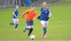  ??  ?? Fairmuir Violet and Forfar West End (blue) met recently in an U/19 Peter McAvoy Cup quarter-final clash, with the Dundee side winning 5-2.