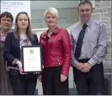 ??  ?? Staff of Sligo Volunteer Centre receiving Quality Award. Paula Naughton, Ciara Herity,Marian Harkin, Cyril O’Connor.