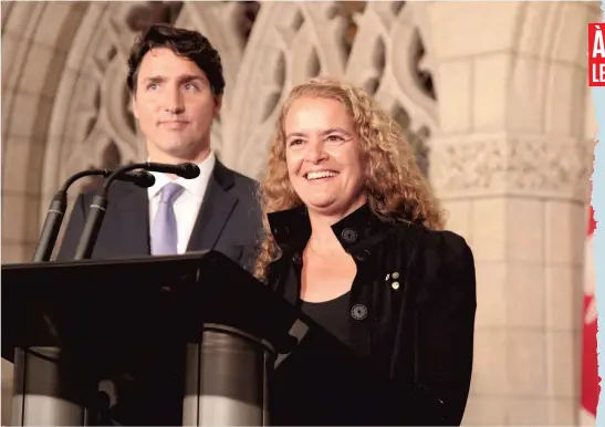  ?? PHOTO GUILLAUME ST-PIERRE ?? Le premier ministre Justin Trudeau a présenté la nouvelle gouverneur­e générale du Canada, Julie Payette, jeudi, à Ottawa.