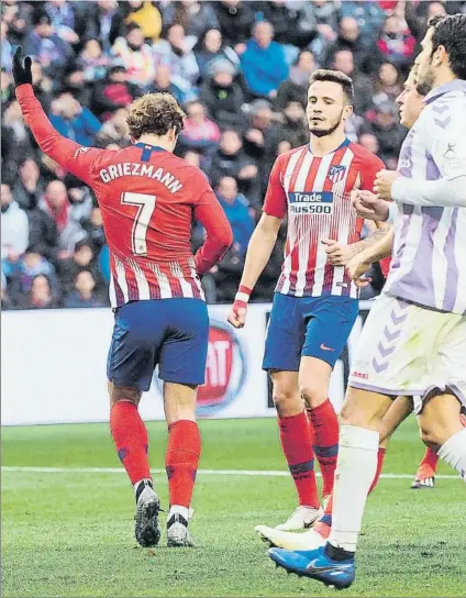  ?? FOTO: EFE ?? Antoine Griezmann, celebrando con un baile que no gustó al Valladolid su primer gol de la tarde en Zorrilla