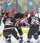  ?? BARBARA J. PERENIC/COLUMBUS DISPATCH ?? John Vincent celebrates after scoring a goal in St. Charles’ 4-2 regional title game victory over Olentangy Liberty on Saturday.