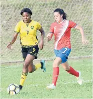  ?? GLADSTONE TAYLOR/PHOTOGRAPH­ER ?? Tumekie Blackwood of Camperdown heads the ball over Shackiez Fuller of St Mary’s College in their ISSA-FLOW Manning Cup match played yesterday. Camperdown won 9-0.