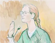  ??  ?? Accused Russian agent Maria Butina pleads guilty to a single conspiracy charge in a deal with prosecutor­s and admitted to working with a top Russian official to infiltrate a powerful gun rights group and influence US policy toward Moscow, in this courtroom sketch in US District Court in Washington. — Reuters photo