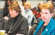  ?? Linda Conner Lambeck / Hearst Connecticu­t Media ?? NEASC officials Barbara Brittingha­m, left, and Patricia O’Brien meet with Connecticu­t Board of Regents on Thursday in Hartford.