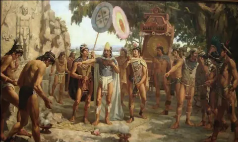  ??  ?? El primer encuentro entre dos figuras tan carismátic­as como Hernán Cortés y Moctezuma se dio en el año 1519.