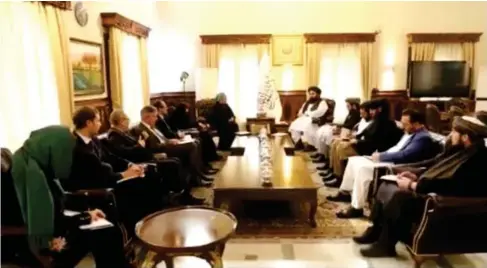 ?? (Reuters) ?? Ta l iban’s acting foreign minister, Maw l awi Amir Khan Muttaqi, meets with UN de l egates in Kabul