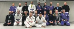  ??  ?? Members of Oban BJJ who attended the first seminar of the season with head coach Marcos Nadini. Back row, left to right: Dan Richards, Ruarigh Black, Gregory Black, Dawid Loukil, Mateusz Grabiec, Pawel Sczencia, Craig Cameron, Gru Chochlik and Martin...