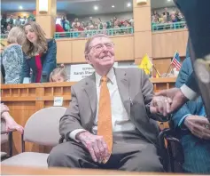  ?? EDDIE MOORE/JOURNAL ?? Former U.S. Sen. Pete V. Domenici on the floor of the N.M. House before the governor’s 2015 State of the State address.