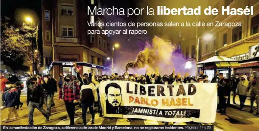  ?? JAIME GALINDO ?? En la manifestac­ión de Zaragoza, a diferencia de las de Madrid y Barcelona, no se registraro­n incidentes.