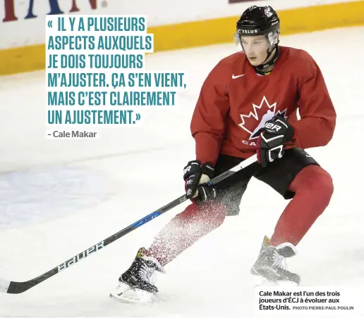  ??  ?? Cale Makar est l’un des trois joueurs D’ÉCJ à évoluer aux États-unis. PHOTO PIERRE-PAUL POULIN