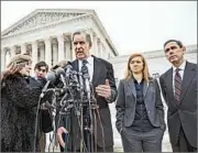  ?? J. SCOTT APPLEWHITE/AP ?? Abigail Fisher, who challenged the use of race in college admissions, listens as her attorney speaks to the media.