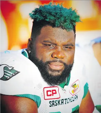  ??  ?? Offensive lineman Derek Dennis was among three players released by the Riders on Tuesday. AL CHAREST