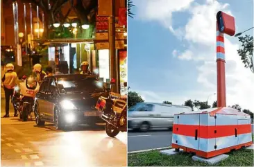  ?? — The Straits Times/ANN ?? Time to slow down: Police (left) conducting a speed check and a motorway speed camera along Seletar Link.