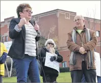  ?? NIKKI SULLIVAN/CAPE BRETON POST ?? NDP leader Gary Burrill, right, watched MLA Tammy Martin address the crowd at the rally outside the Cape Breton Regional Hospital on Sunday.