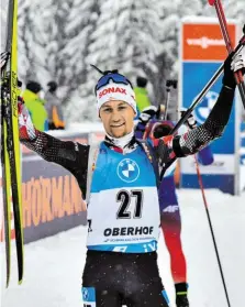  ?? BILD: SN/DPA-ZENTRALBIL­D/MARTIN SCHUTT ?? Erstmals auf dem Stockerl: Felix Leitner war Zweiter in Oberhof.