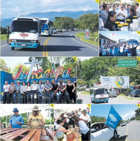  ?? FOTOS: CORTESÍA CASA PRESIDENCI­AL ?? 1. La caravana inició en Tegucigalp­a y concluyó en Trujillo.
5. La caravana era encabezada por busitos de Turismo. 2. El presidente Juan Orlando Hernández disfrutó de bebidas.
6. En San Francisco de la Paz hubo conjuntos musicales. 3. Decenas de...