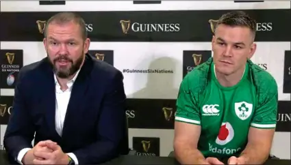  ?? ?? ALL BUSINESS: Ireland head coach Andy Farrell and captain Johnny Sexton are determined to continue improving