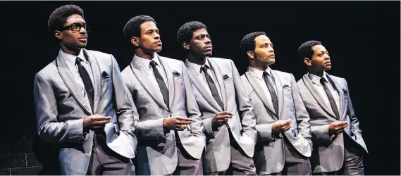  ?? MATTHEW MURPHY ?? Ephraim Sykes, Jeremy Pope, Jawan M. Jackson, James Harkness and Derrick Baskin perform in the new musical Ain’t Too Proud — The Life and Times of the Temptation­s.