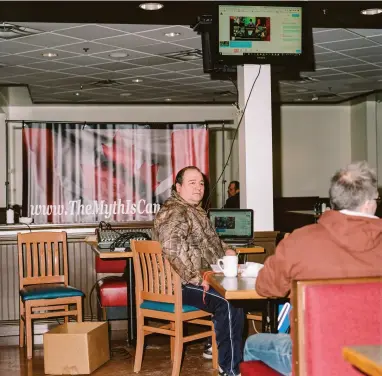  ??  ?? Jon Mihalich, pictured at the Sands Inn and Suites in Edmonton. Mihalich is a member of The Myth Is Canada, a group that believes Canada’s constituti­on is invalid.