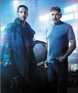  ??  ?? Ryan Gosling as K and Harrison Ford as Rick Deckard in BladeRunne­r2049.