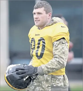  ?? MATT FREED — PITTSBURGH POST-GAZETTE VIA AP ?? Pittsburgh’s T.J. Watt, the NFL sacks leader with 16, is expected to play today against Tennessee despite a groin injury.