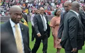  ??  ?? President Jacob Zuma enters Ellis Park Stadium where he called for clergy prayers.