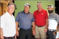  ?? NWA Democrat-Gazette/CARIN SCHOPPMEYE­R ?? Gerald Williams (from left), Pat Shinall, Perry Webb and Jayson Palk gather at the Reinert Cup Classic.